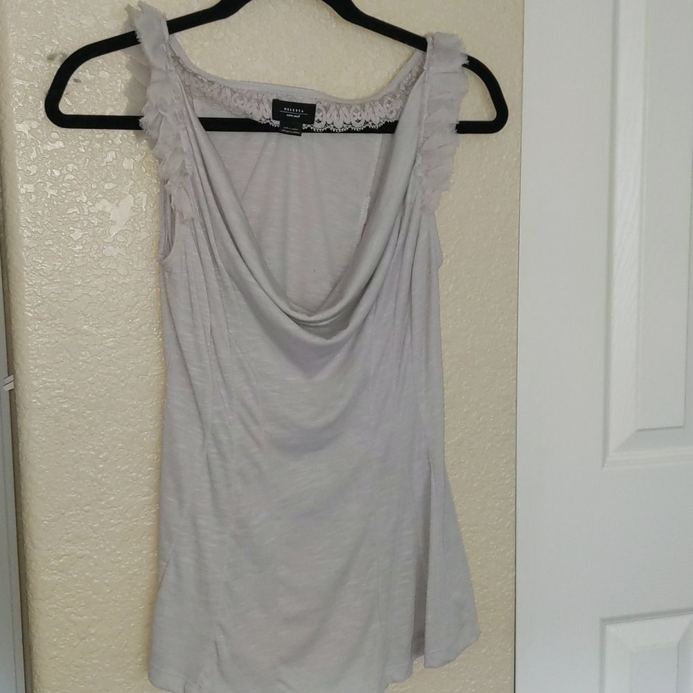 Deletta Anthropologie Women's Drape Front Neck Blouse Ruffle Sleeves XS